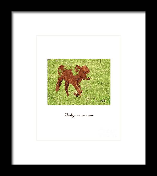 Animals Framed Print featuring the mixed media Baby Moo Cow by Francelle Theriot