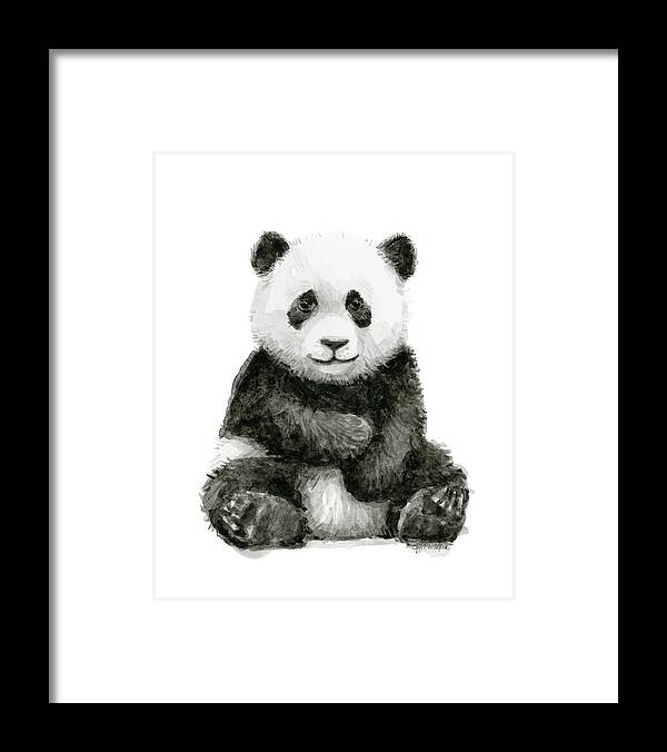 Baby Panda Framed Print featuring the painting Baby Panda Watercolor by Olga Shvartsur