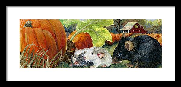 Mice Framed Print featuring the painting Baby's First Autumn by Jacquelin L Vanderwood Westerman
