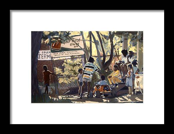 A Trip In The Inner City Framed Print featuring the painting Babysitter by David Buttram