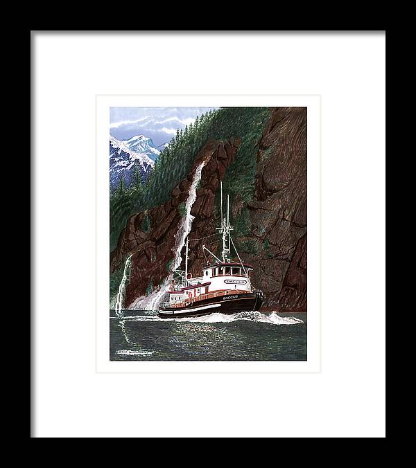 A 60 Foot Tugboat Converted To A Bunk & Breakfast Framed Print featuring the painting BACCUS Yacht Tug by Jack Pumphrey