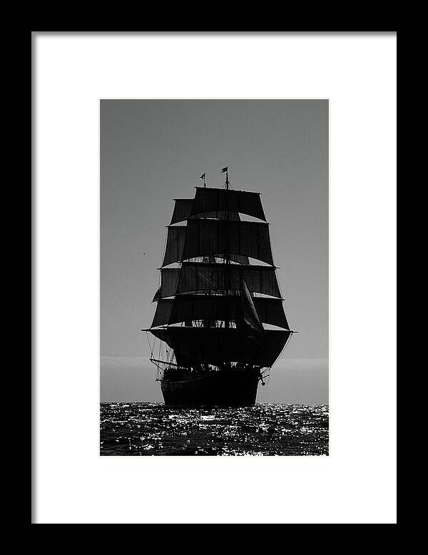 Black And White Framed Print featuring the photograph Back lit Tall Ship by David Shuler
