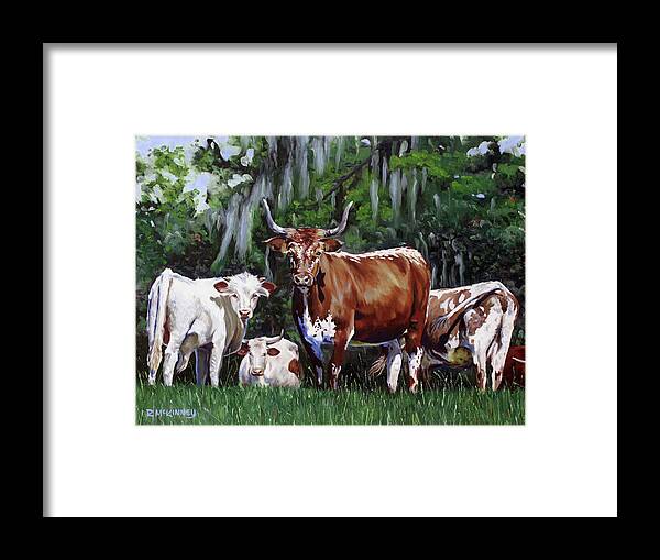 Cows Framed Print featuring the painting Back Off by Rick McKinney