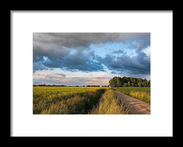 Poland Framed Print featuring the photograph Backroad between the fields by Dmytro Korol