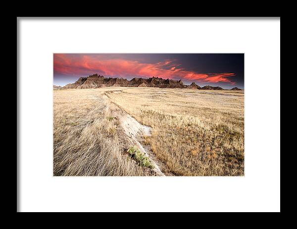 South Dakota Framed Print featuring the photograph Badlands Sunset by Eric Foltz