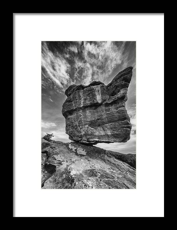 Sky Framed Print featuring the photograph Balanced Rock Monochrome by Darren White
