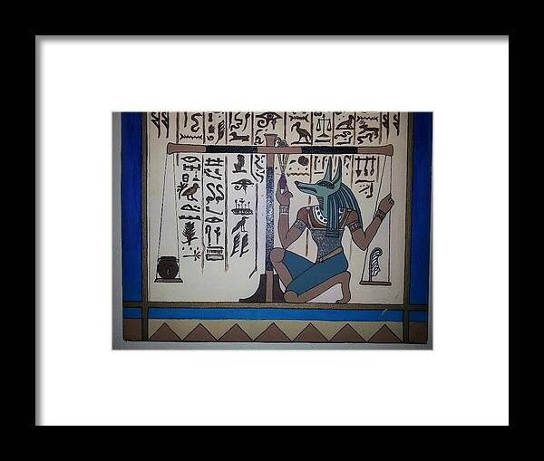 #egyptianart #bookofthedeadart #egyptianpaintings #coolart #egypt Framed Print featuring the painting Balancing the Scales by Cynthia Silverman