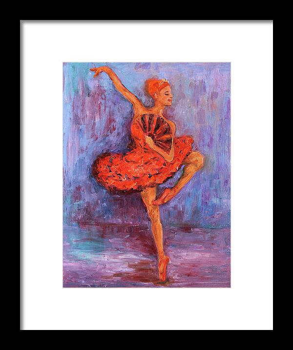 Figurative Framed Print featuring the painting Ballerina Dancing with a Fan by Xueling Zou