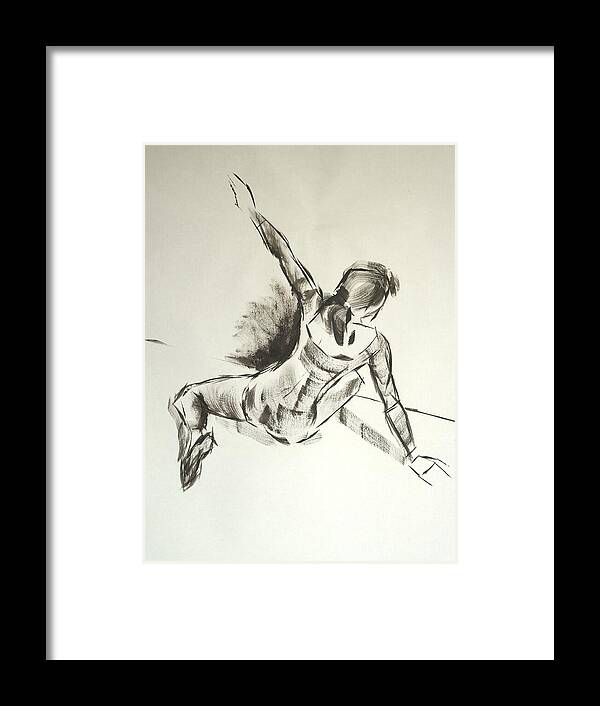 Ballet Framed Print featuring the drawing Ballet Dancer Sitting On Floor With Weight On Her Right Arm by Mike Jory