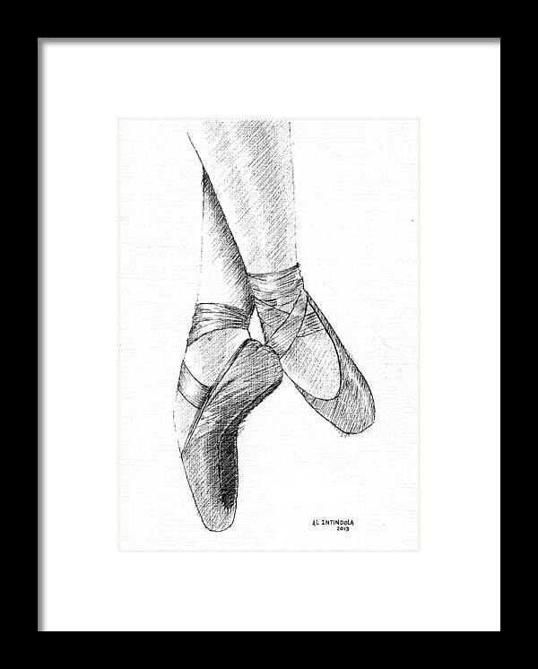 Dancers Shoes Framed Print featuring the drawing Ballet Shoes by Al Intindola