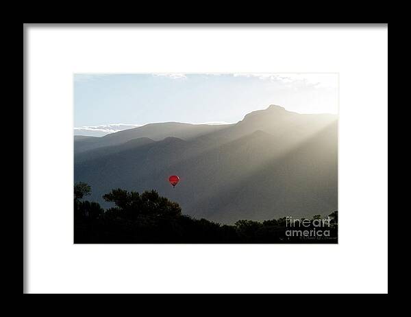 Sandia Mountains Framed Print featuring the photograph Balloon at Sunrise by David Arment