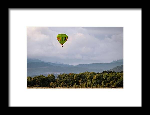 Hot Air Balloon Framed Print featuring the photograph Balloon Over Farmland by Catherine Avilez