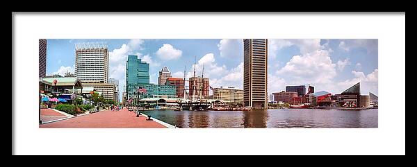Baltimore Framed Print featuring the photograph Baltimore Harbor Panorama by Chris Montcalmo