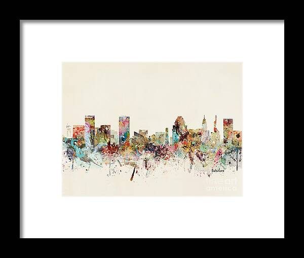 Baltimore Framed Print featuring the painting Baltimore Maryland Skyline by Bri Buckley