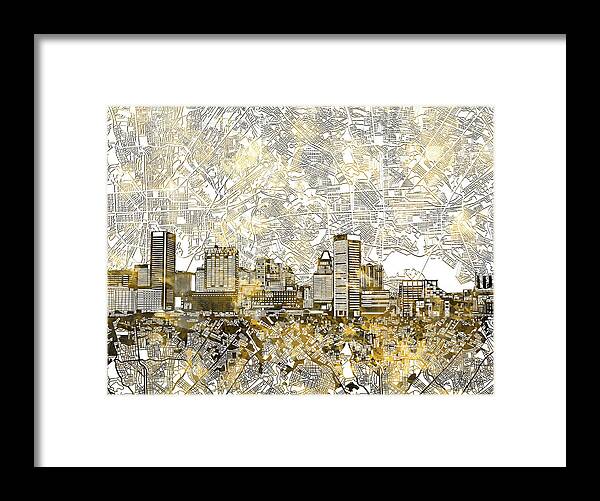 Baltimore Framed Print featuring the painting Baltimore Skyline Watercolor 8 by Bekim M