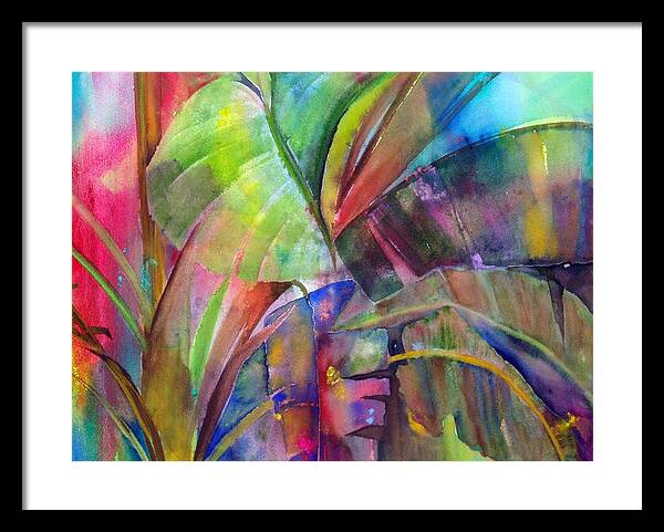 Tropical Tree/plant Framed Print featuring the painting Banana Leaves III by Maritza Bermudez