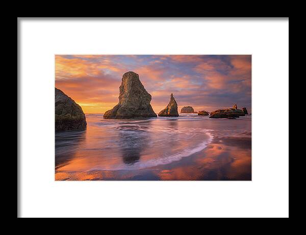 Sunset Framed Print featuring the photograph Bandon's New Years Eve Light Show by Darren White