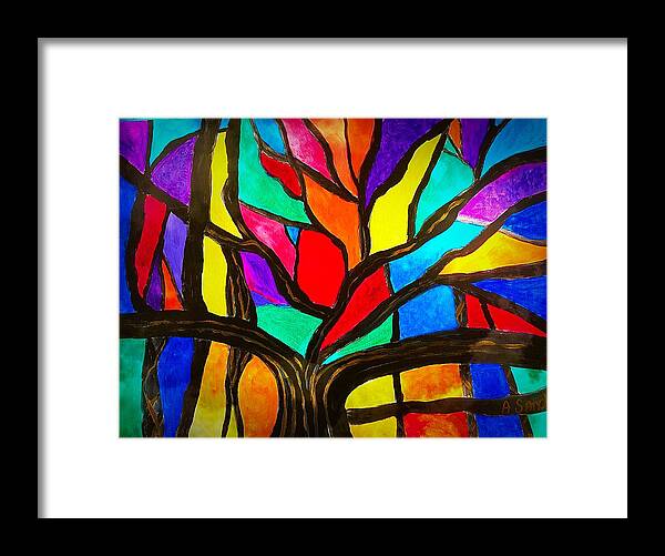 Banyan Tree Framed Print featuring the painting Banyan tree abstract by Anne Sands