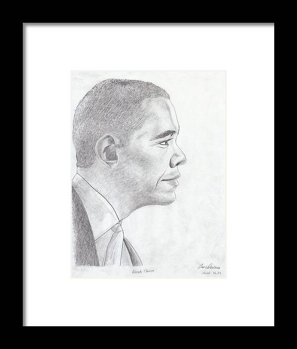 Barak Obama Framed Print featuring the drawing Barak Obama by Martin Valeriano