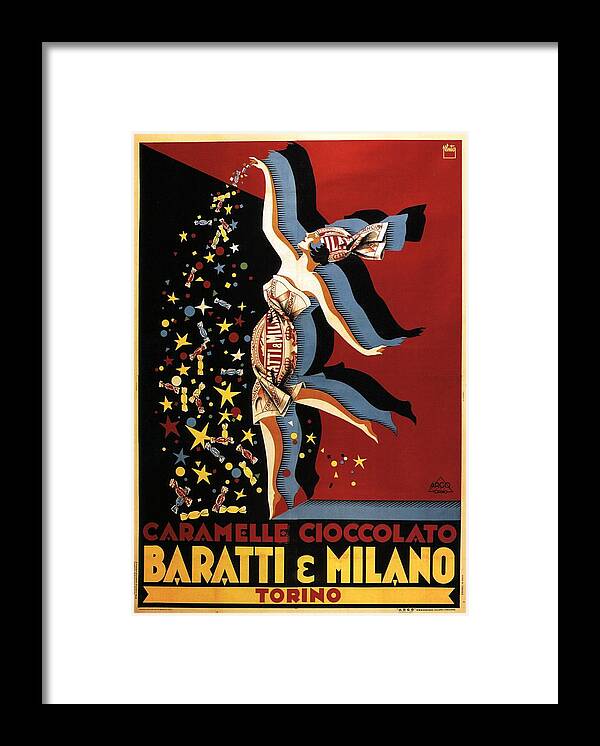 Baratti & Milano Framed Print featuring the mixed media Baratti and Milano - Torino, Italy - Vintage Chocolate Advertising Poster by Studio Grafiikka