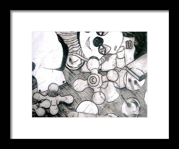 Etching Framed Print featuring the drawing Bare Faced by Joanne Claxton