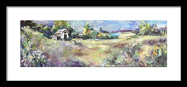  Framed Print featuring the painting Barn and Field by Karen Ahuja