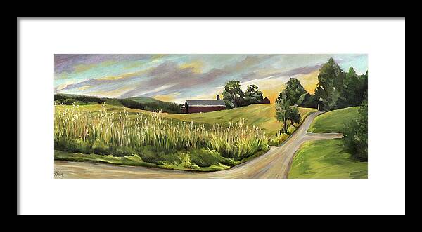 Oil Painting Framed Print featuring the painting Barn On The Ridge by Nancy Griswold
