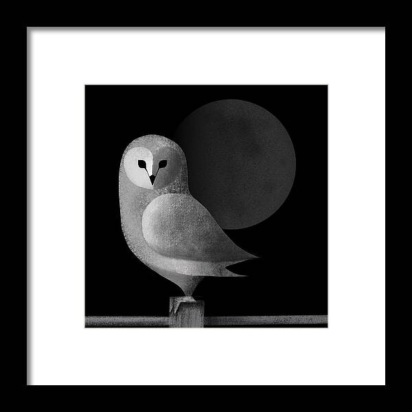 Drawing Framed Print featuring the painting Barn Owl Full Moon by Little Bunny Sunshine