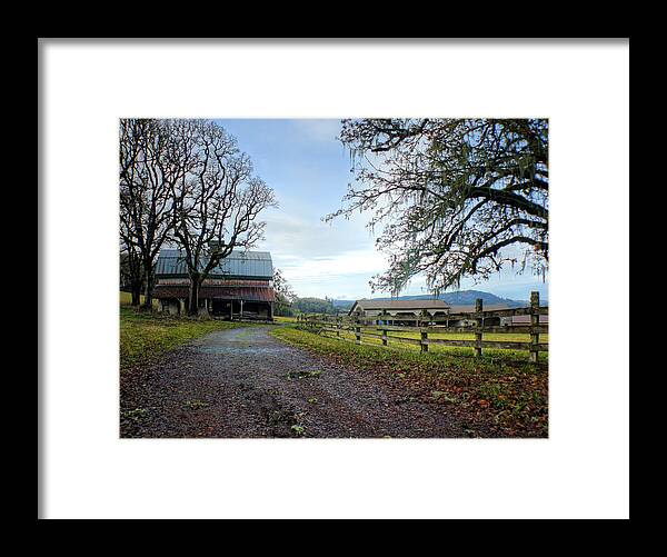 Barn Gravel Driveway Oregon Ranch Farm Framed Print featuring the photograph Barn by Wendell Ward
