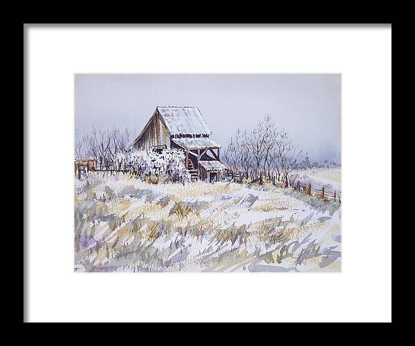 Barn Framed Print featuring the painting Barn Windmill Road by Lynne Haines