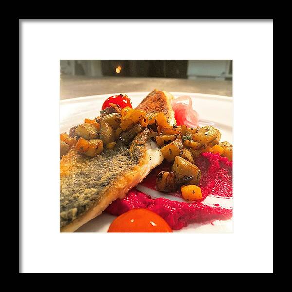 Eggplant Framed Print featuring the photograph #barramundi #roasted #beet #hummus by Billy Trudsoe