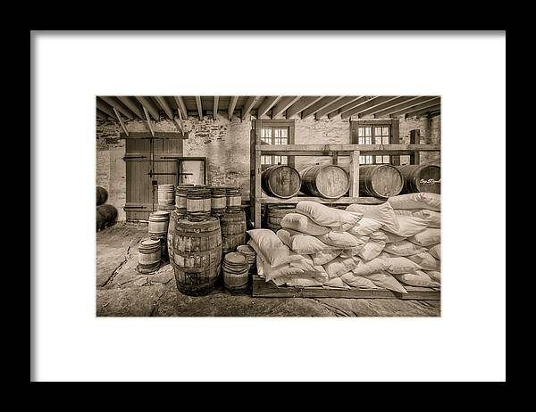 Barrels Framed Print featuring the photograph Barrels and Sacks by James Barber