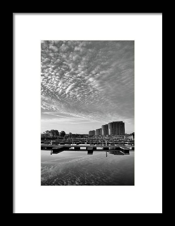 Black And White Framed Print featuring the photograph Barrie Marina In November BW by Lyle Crump