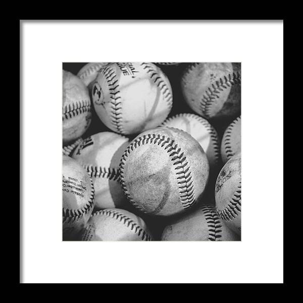 Practice Makes Perfect Framed Print featuring the photograph Baseballs In Black And White #2 by Leah McPhail