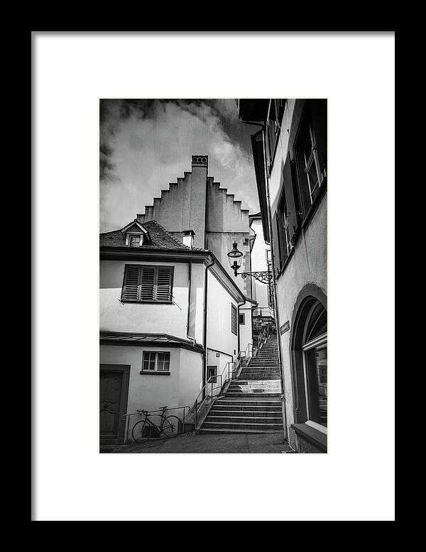 Basel Framed Print featuring the photograph Basel Old Town in Black and White by Carol Japp