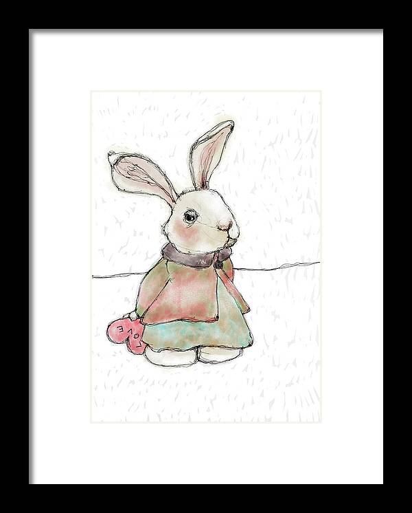 Bunny Framed Print featuring the digital art Bashful Bunny by AnneMarie Welsh