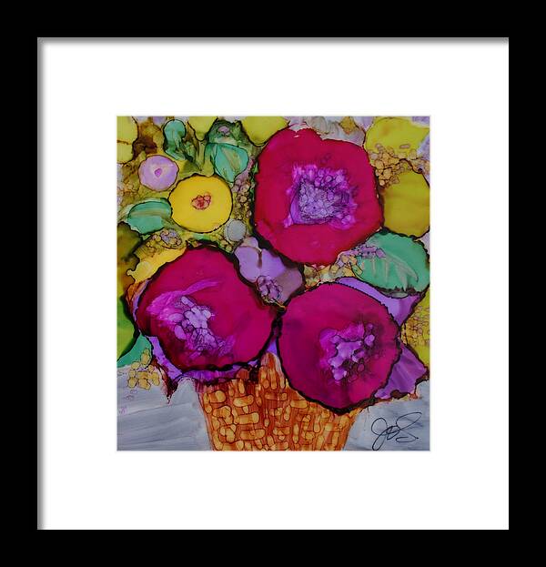 Floral Framed Print featuring the painting Basket of Blooms by Jo Smoley