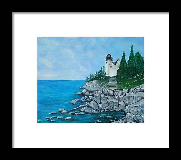 Lighthouse Framed Print featuring the painting Bass Lighthouse by Rita Tortorelli