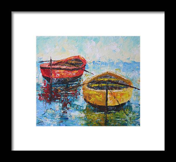 Seascape Framed Print featuring the painting Bateaux de Provence South od France by Frederic Payet
