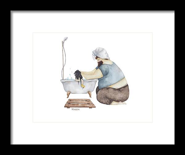 Illustration Framed Print featuring the drawing Bath time by Soosh