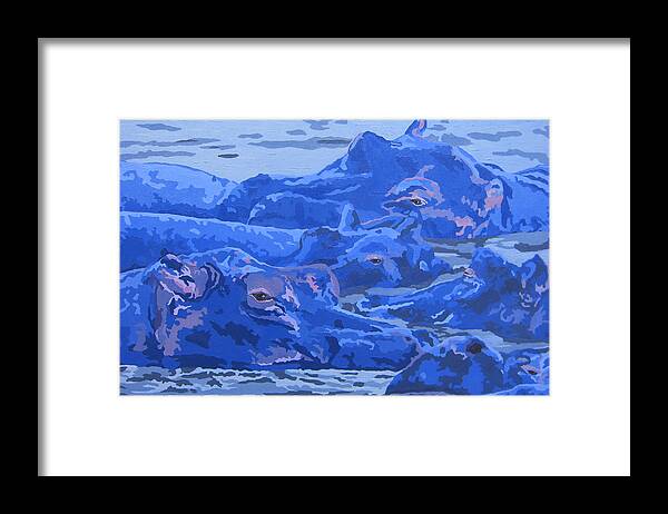 African Hippos Framed Print featuring the painting Bathing Beauties by Cheryl Bowman