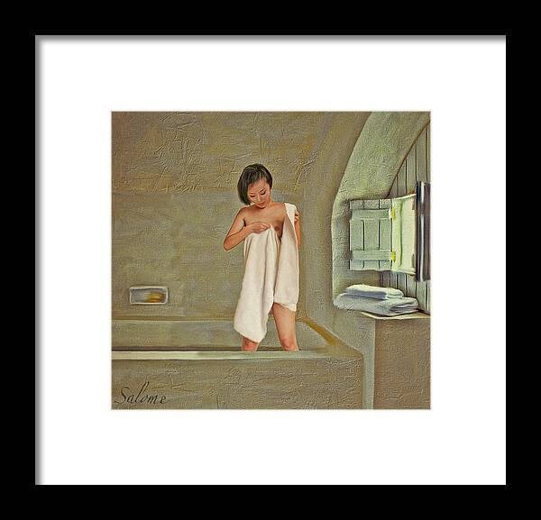 Maid Framed Print featuring the painting Bathing Number One by Salome Hooper