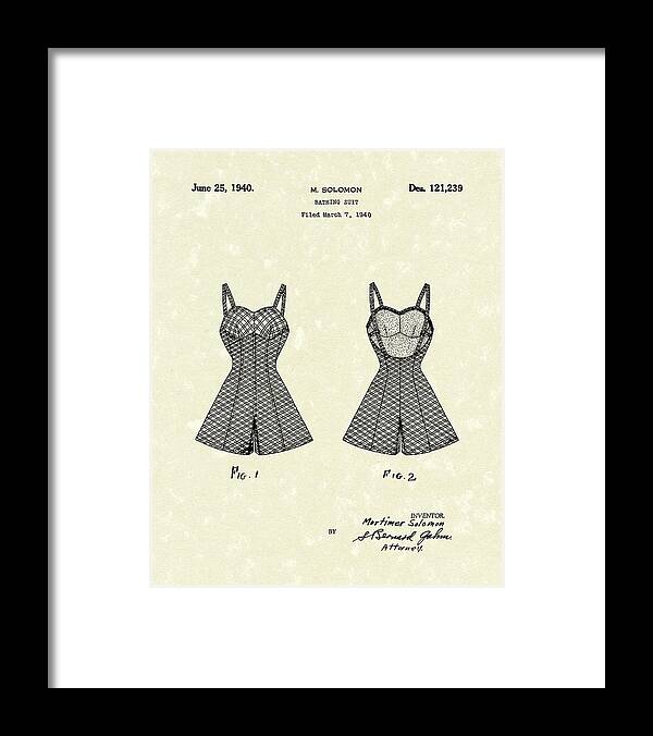 Bathing Framed Print featuring the drawing Bathing Suit 1940 Patent Art by Prior Art Design