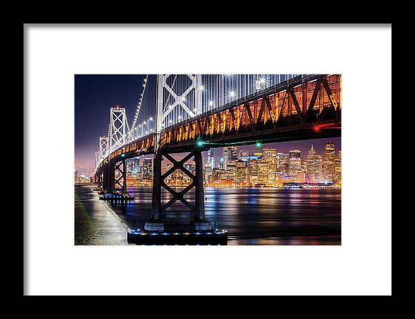 Bay Area Framed Print featuring the photograph Bay Bridge and San Francisco By Night 11 by Jason Chu
