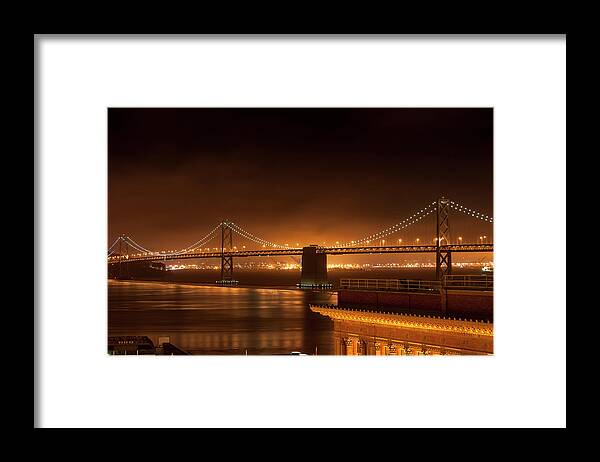 Nighttime Framed Print featuring the photograph Bay Bridge at Night by Daniel Murphy