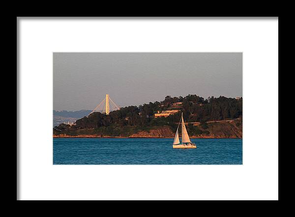 Bonnie Follett Framed Print featuring the photograph Bay scene with sailboat by Bonnie Follett