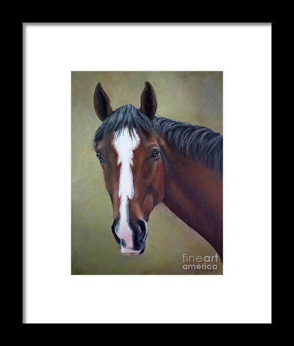 Horse Framed Print featuring the painting Bay Thoroughbred Horse Portrait OTTB by Amy Reges
