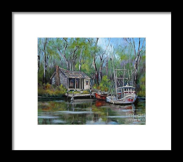 Louisiana Bayou Camp Framed Print featuring the painting Bayou Shrimper by Dianne Parks
