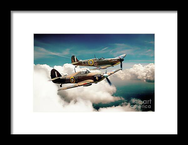 Spitfire Framed Print featuring the digital art BBMF Spitfire and Hurricane by Airpower Art