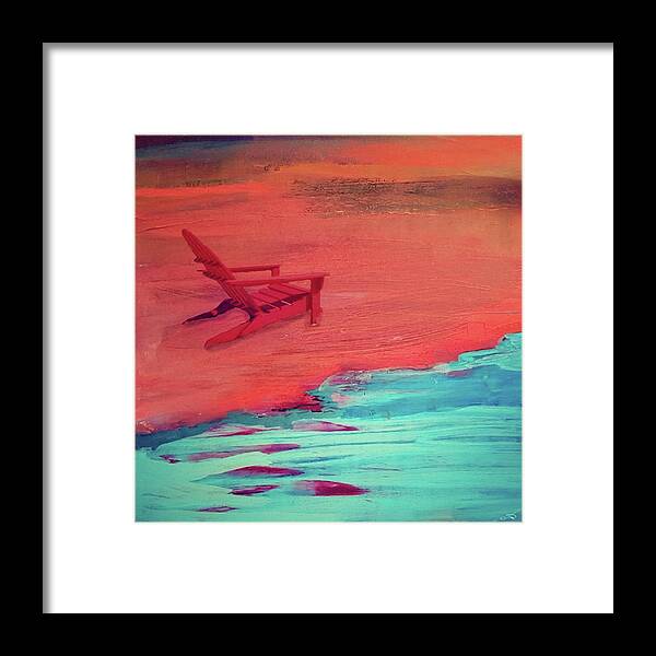 Red Framed Print featuring the painting Beach at Night by Amy Shaw